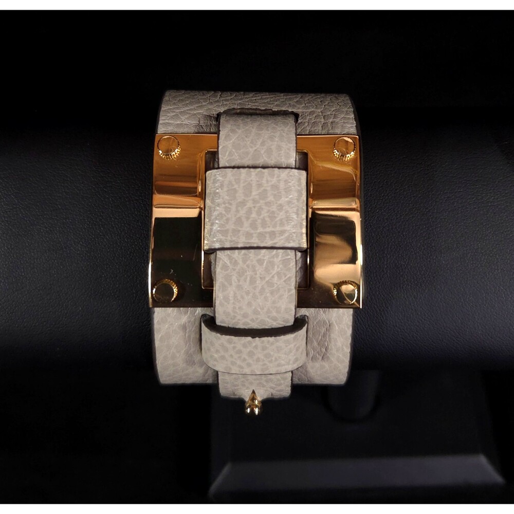 India Hicks Lady P Cuff Womens Taupe Pebbled Leather Buckle Jewelry Retired